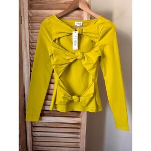 Terea by Andrea Pitter Chartreuse Yellow Triple Knot Cut Out Long Sleeve Top S
